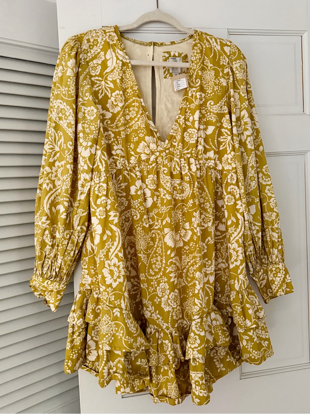 Maeve Anthropologie Mustard Yellow Floral V-Neck Ruffle Dress